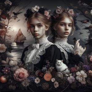 two girls with a white cat-4