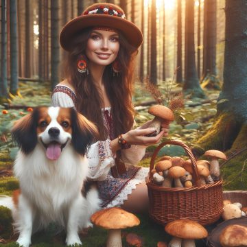 woman, mushroom, dog